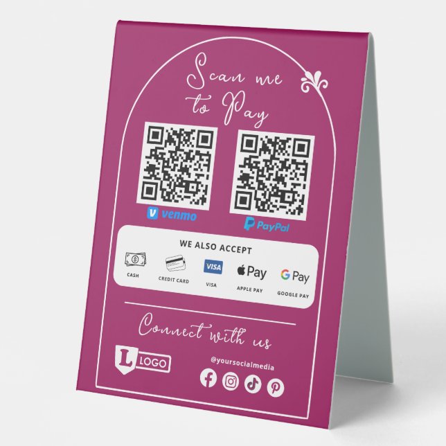 Scan To Pay Business Sign | Logo Scannable QR code (Front)