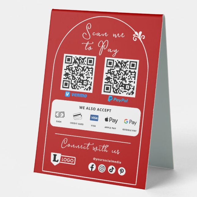 Scan To Pay Business Sign | Logo Scannable QR code (Front)