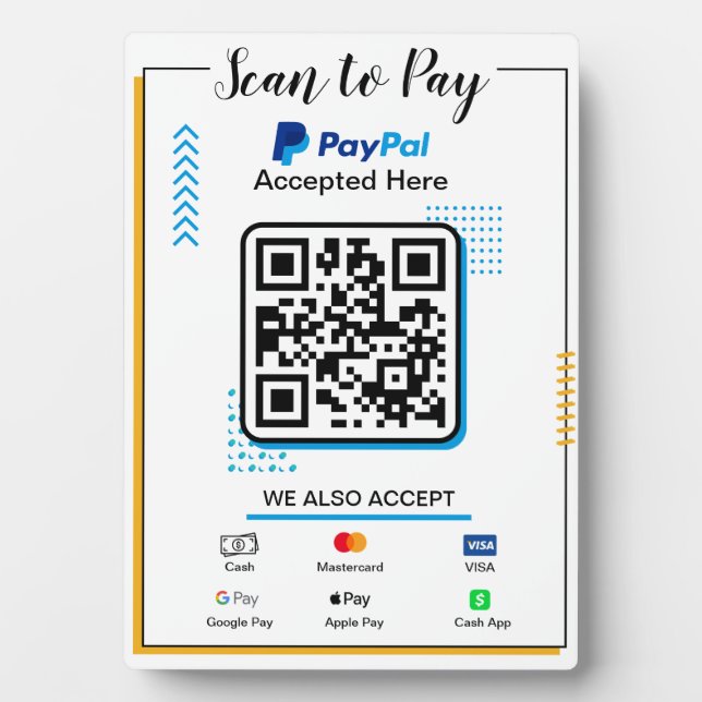 Scan to Pay Business Sign | Paypal QR Code Payment Plaque (Front)