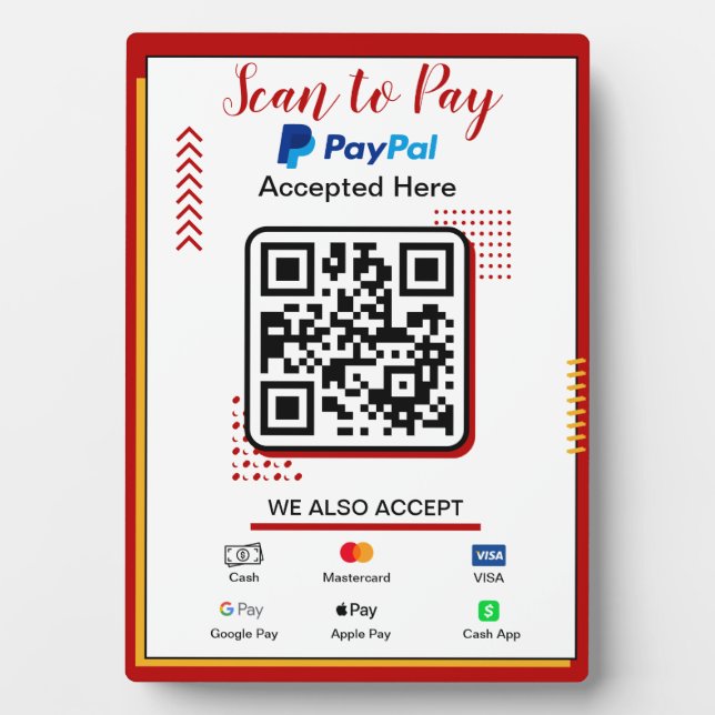 Scan to Pay Business Sign | Paypal QR Code Payment Plaque (Front)