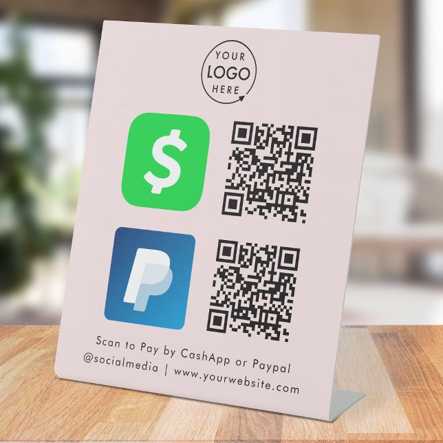 Scan to Pay | CashApp Paypal QR Code Payment Pink Pedestal Sign (Versatile digital payment tabletop signs for sales, retail stores, salons, pop-ups, events & more!)
