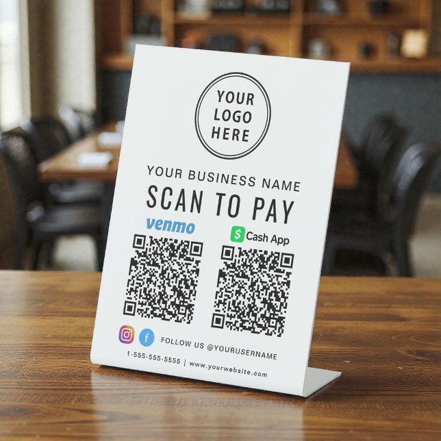Scan to Pay CashApp Venmo QR Code Logo Pedestal Sign (Scan to Pay CashApp Venmo QR Code Logo Pedestal Sign)
