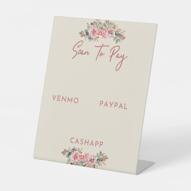 Scan To Pay Floral Themed Pedestal Sign (Front)