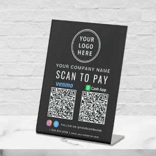 Scan to Pay Logo CashApp Venmo QR Codes Black Pedestal Sign