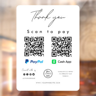 Scan to Pay Logo Paypal Cash App QR Code Thank you Window Cling