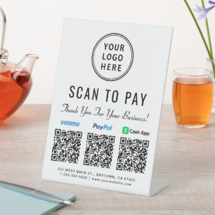 Scan to Pay Logo Paypal Venmo CashApp QR Codes Pedestal Sign