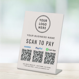 Scan to Pay Paypal CashApp Venmo QR Codes Logo Pedestal Sign