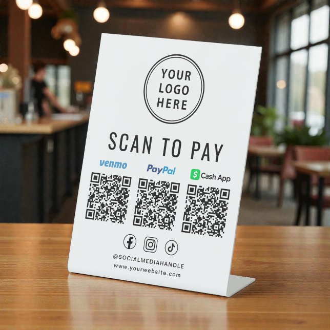 Scan to Pay Paypal Venmo CashApp QR Codes Logo Pedestal Sign (Scan to Pay Paypal Venmo CashApp QR Codes Logo Pedestal Sign)