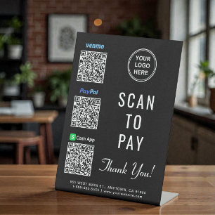 Scan to Pay Paypal Venmo CashApp QR Codes Logo Pedestal Sign