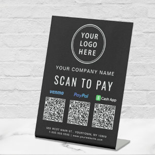 Scan to Pay Paypal Venmo CashApp QR Codes Logo Pedestal Sign