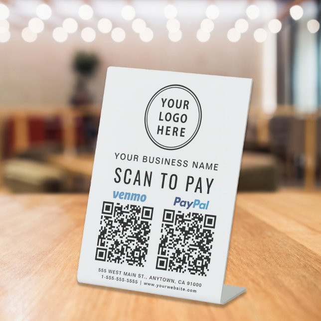 Scan to Pay Paypal Venmo QR Codes Logo Pedestal Sign (A QR code sign to effortlessly connect your customers to your payment platforms)