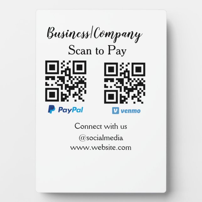 Scan to pay q r code paypal venmo add your website plaque (Front)