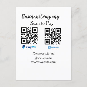 Scan to pay q r code paypal venmo add your website postcard