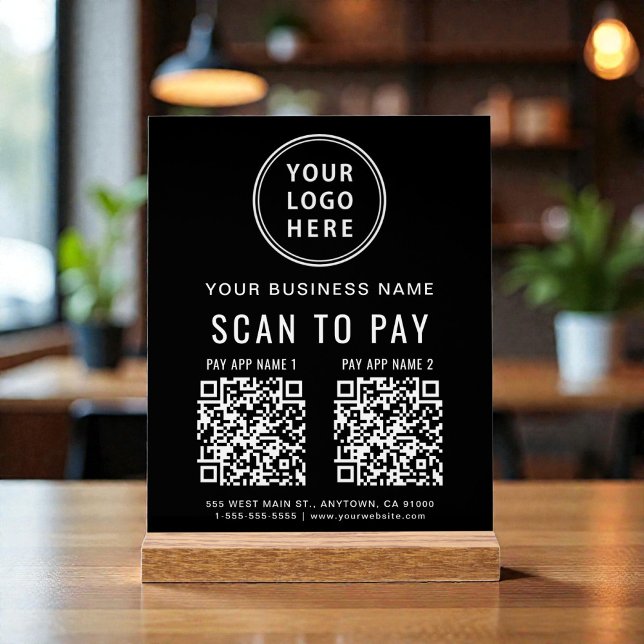 Scan to Pay QR Code Black Tabletop Acrylic Sign (Scan to Pay QR Code Black Tabletop Acrylic Sign)