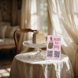 SCAN TO PAY QR Code CUPCAKE Watercolor BAKERY Pedestal Sign