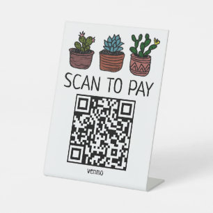SCAN TO PAY QR CODE Cute Cacti Pedestal Sign