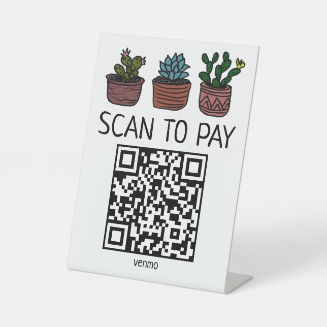 SCAN TO PAY QR CODE Cute Cacti Pedestal Sign (Front)