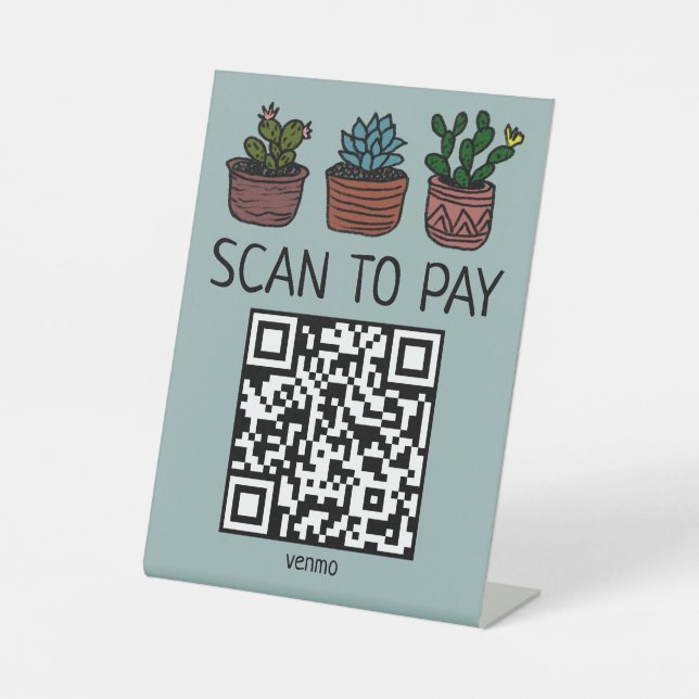 SCAN TO PAY QR CODE Cute Cacti Pedestal Sign (Front)