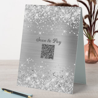 Scan to Pay QR Code Glittery Silver Glam
