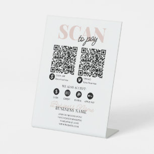 Scan to Pay QR Code Modern Pink Script Business Pedestal Sign