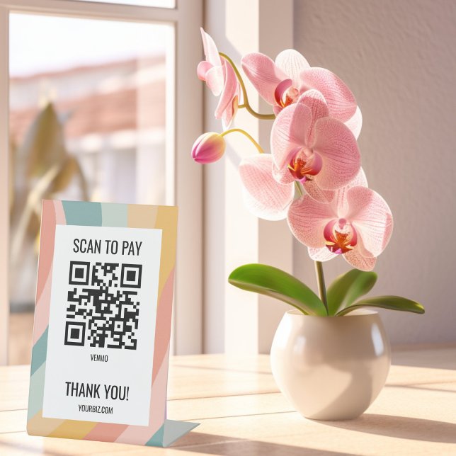 SCAN TO PAY QR CODE Pastel Rainbow Stripes  Pedestal Sign (SCAN TO PAY QR CODE Pastel Rainbow Stripes Pedestal Sign
)