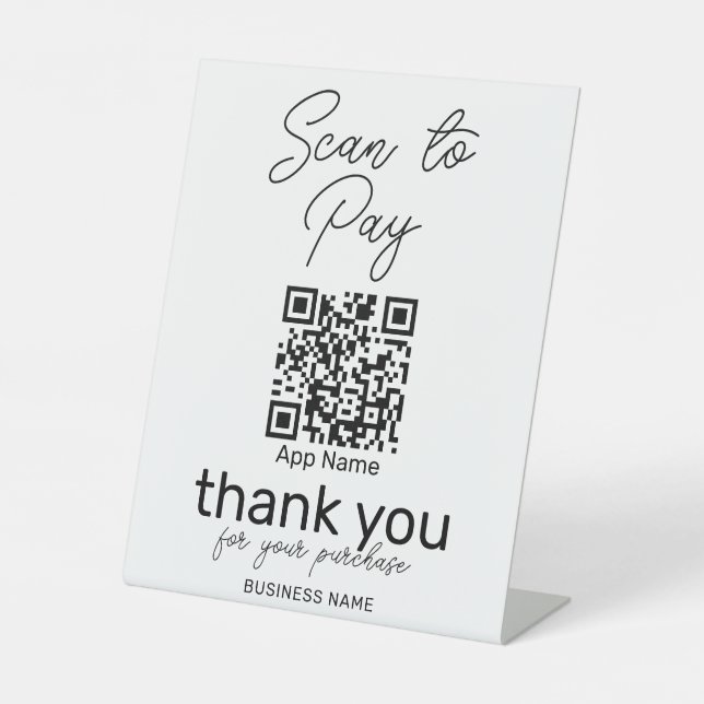 Scan to Pay Qr Code Payment Black White Modern Pedestal Sign (Front)