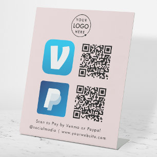 Scan to Pay   QR Code Payment Venmo Paypal Pink Pedestal Sign