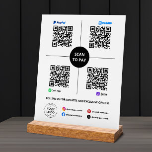 Scan to Pay QR Code PayPal, Venmo, Cash App, Zelle Acrylic Sign
