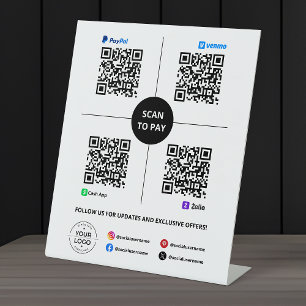 Scan to Pay QR Code PayPal, Venmo, Cash App, Zelle Pedestal Sign