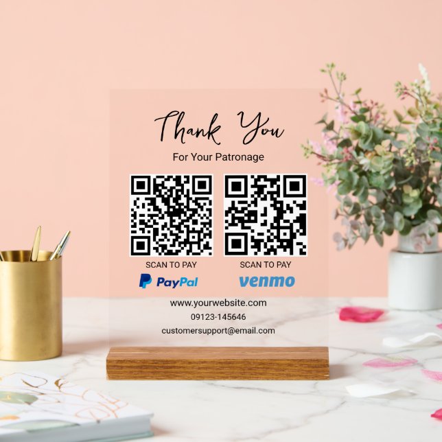 Scan to Pay QR Code | Venmo Paypal Payment Acrylic Sign (Wedding)