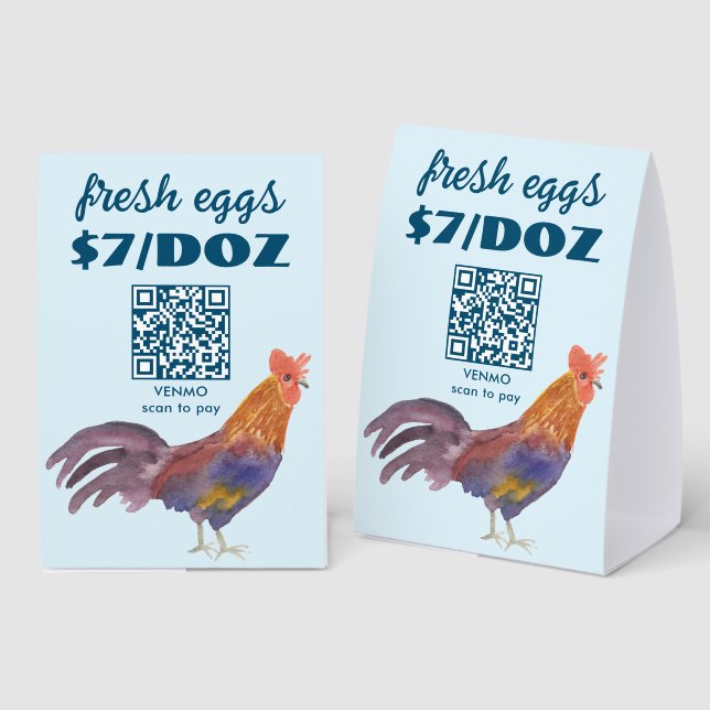SCAN TO PAY QR code Watercolor Chicken & Eggs (Front/Back)