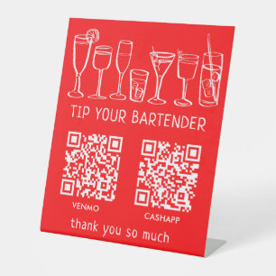 SCAN TO PAY QR CODES Cocktails Bartender Tip Jar Pedestal Sign