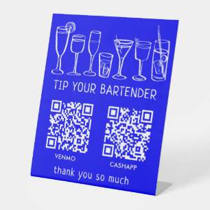 SCAN TO PAY QR CODES Cocktails Bartender Tip Jar Pedestal Sign