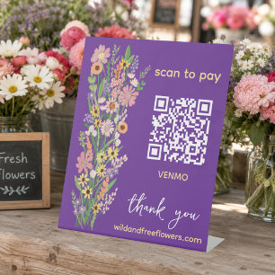 SCAN TO PAY QR Florist Handpainted Flowers Market Pedestal Sign