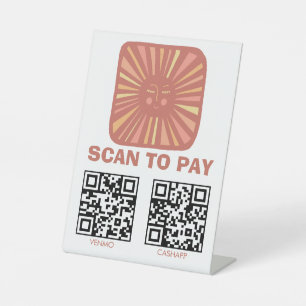 SCAN TO PAY QR Glowing Sun Cute Charming Pink Pedestal Sign