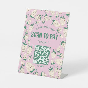 SCAN TO PAY QR White Strawberry Pineberry CUSTOM  Pedestal Sign