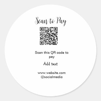 Scan to pay scan QR code add website email details Classic Round Sticker