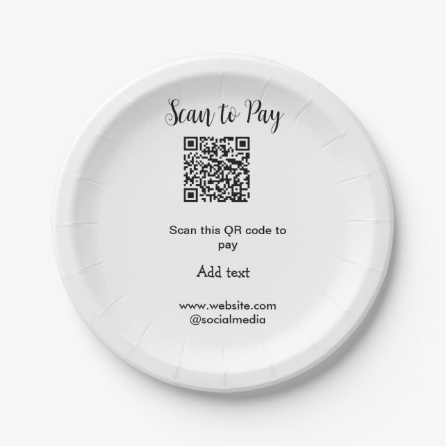 Scan to pay scan QR code add website email details Paper Plate (Front)