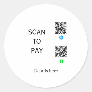 scan to pay venmo cashapp QR code details here nam Classic Round Sticker