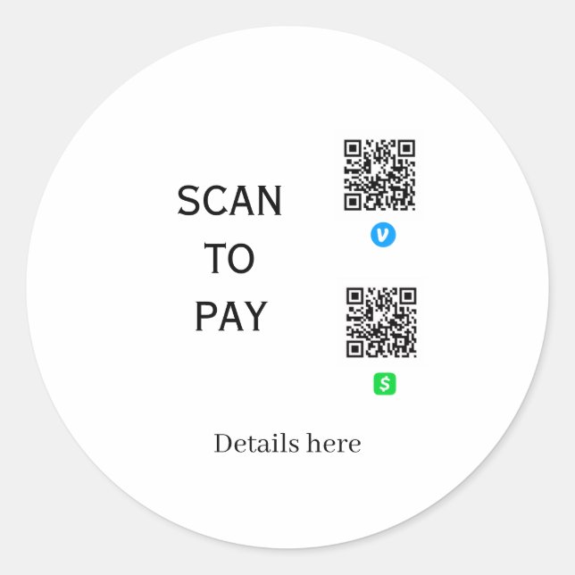 scan to pay venmo cashapp QR code details here nam Classic Round Sticker (Front)