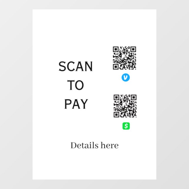 scan to pay venmo cashapp QR code details here nam Window Cling (Sheet)