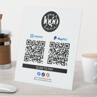 Scan to Pay Venmo & PayPal Business Logo QR Code Pedestal Sign