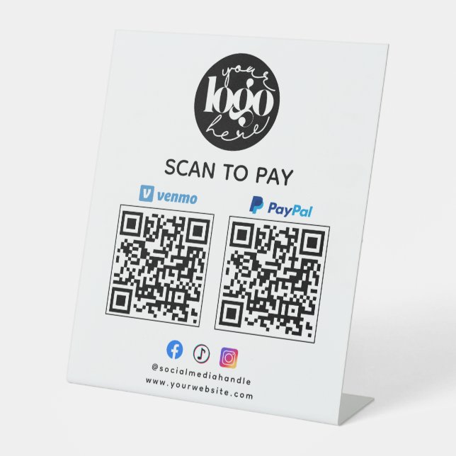 Scan to Pay Venmo & PayPal QR Code Business Logo Pedestal Sign (Front)