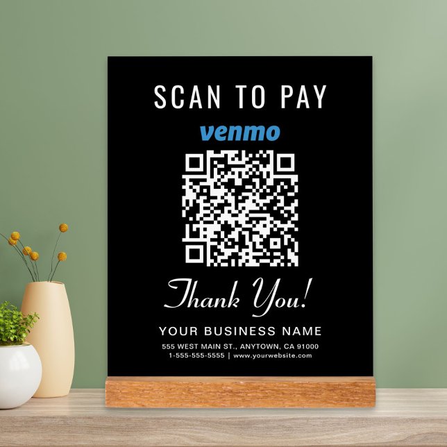 Scan to Pay Venmo QR Code Black Acrylic Sign (Creator Uploaded)