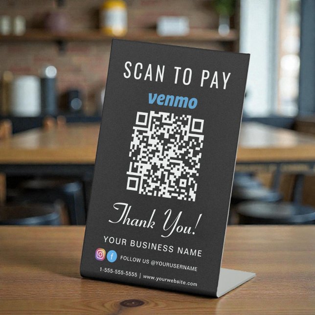 Scan to Pay Venmo QR Code Black Pedestal Sign (Scan to Pay Venmo QR Code Logo Sage Green Pedestal Sign)