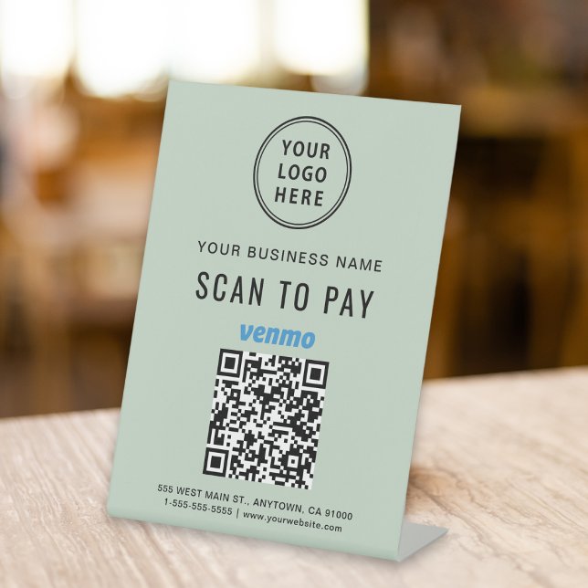 Scan to Pay Venmo QR Code Logo Sage Green Pedestal Sign (Creator Uploaded)