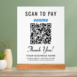 Scan to Pay Venmo QR Code White Acrylic Sign