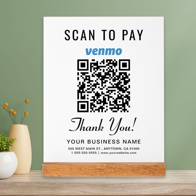 Scan to Pay Venmo QR Code White Acrylic Sign (Creator Uploaded)