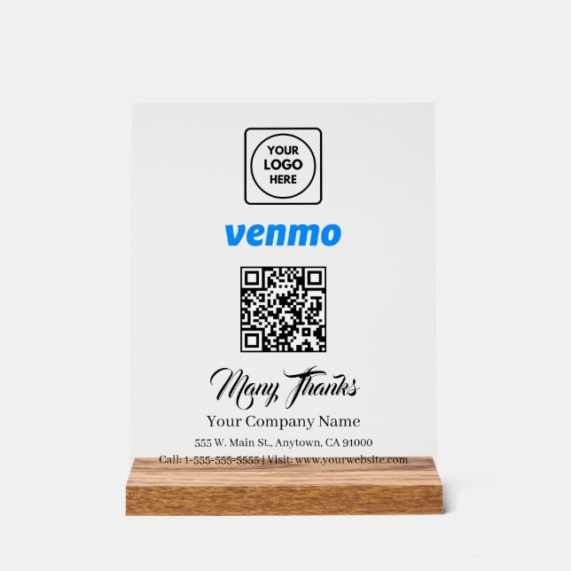 Scan to Pay Venmo QR Code White Display Sign (Front)