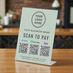 Scan to Pay Venmo Zelle CashApp QR Code Logo Green Pedestal Sign
